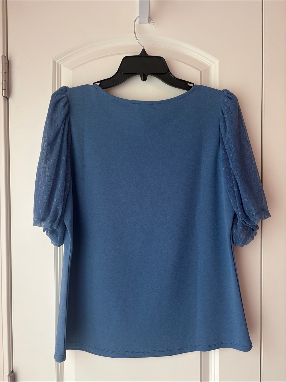W5 Dusty Blue Mesh Puff-Sleeve Blouse Size Large - Picture 2 of 6